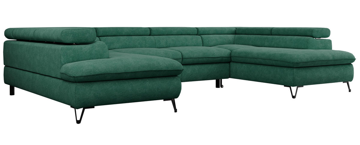 WOHNLANDSCHAFT PETER U Struktur Türkis - Türkis/Schwarz, Textil/Metall (346/76/208cm) - MKS
