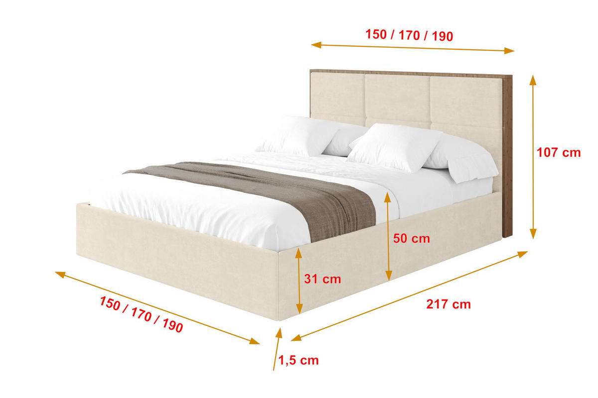 POLSTERBETT mit Bettkasten und Lattenrost, Bett mit Matratze H3/H4 - LILA 140x200 Beige - Beige, Holzwerkstoff/Textil (140/200cm) - ALTDECOR