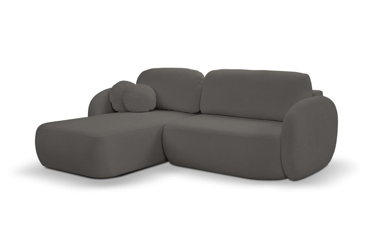 ECKSOFA AMICO L-S Grau Geflochtener Stoff mit Schlaffunktion - Grau, Holz (248/174cm) - MASSENO