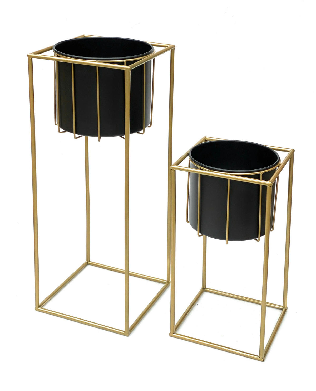 BLUMENSTÄNDER mit Übertopf 2er-Set Gold/Schwarz 45-70 - Gelb, Metall (24/45/24cm) - DanDiBo