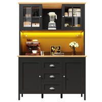 KÜCHENSCHRANK 120x40x179 cm, 4 Türen, 3 Schubladen, LED-Beleuchtung, Schwarz - Schwarz, Holzwerkstoff (120/179/40cm) - FOHERE