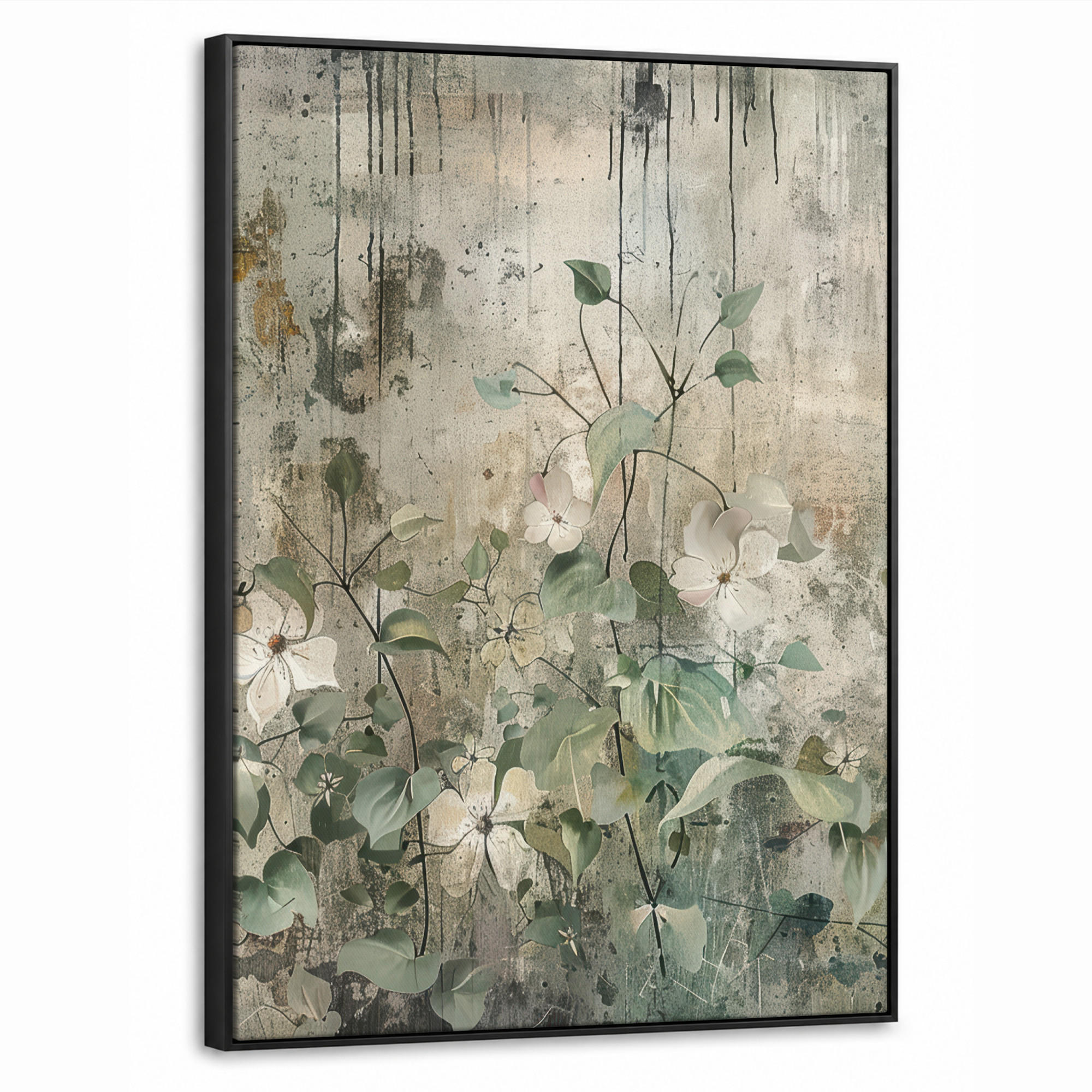 LEINWAND Bilder mit Rahmen - Blumen - Blätter - Abstrakt - Modern - 60x80 - Grau, Textil (60/80cm) - MuchoWow