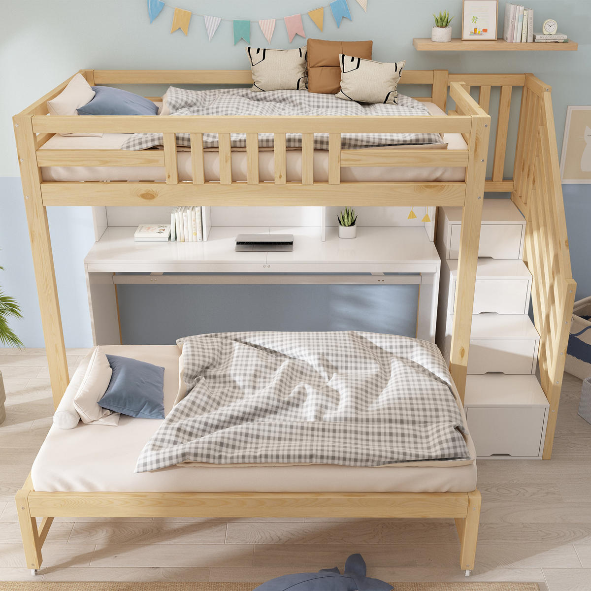 ETAGENBETT 90x200/90x190 cm Weiß Eiche mit Ausziehbett - Eichefarben/Weiß, Holz (90/200cm) - FLIEKS