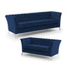 SITZGARNITUR 3+2 Chesterfield Whitby Marineblau Samt mit silbernen Füßen - Blau/Silberfarben, Holz/Textil (237/78/82cm) - S-Style Möbel