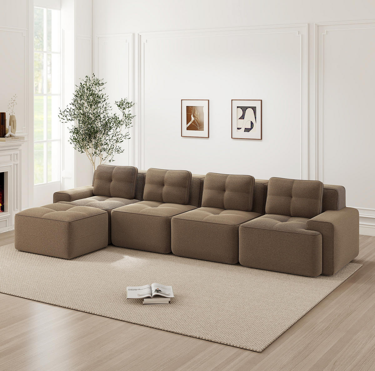 ECKSOFA 382/177/69 cm braun aus Cord mit Tiefsitz und Chaiselongue - Braun, Textil (177/382cm) - OKWISH