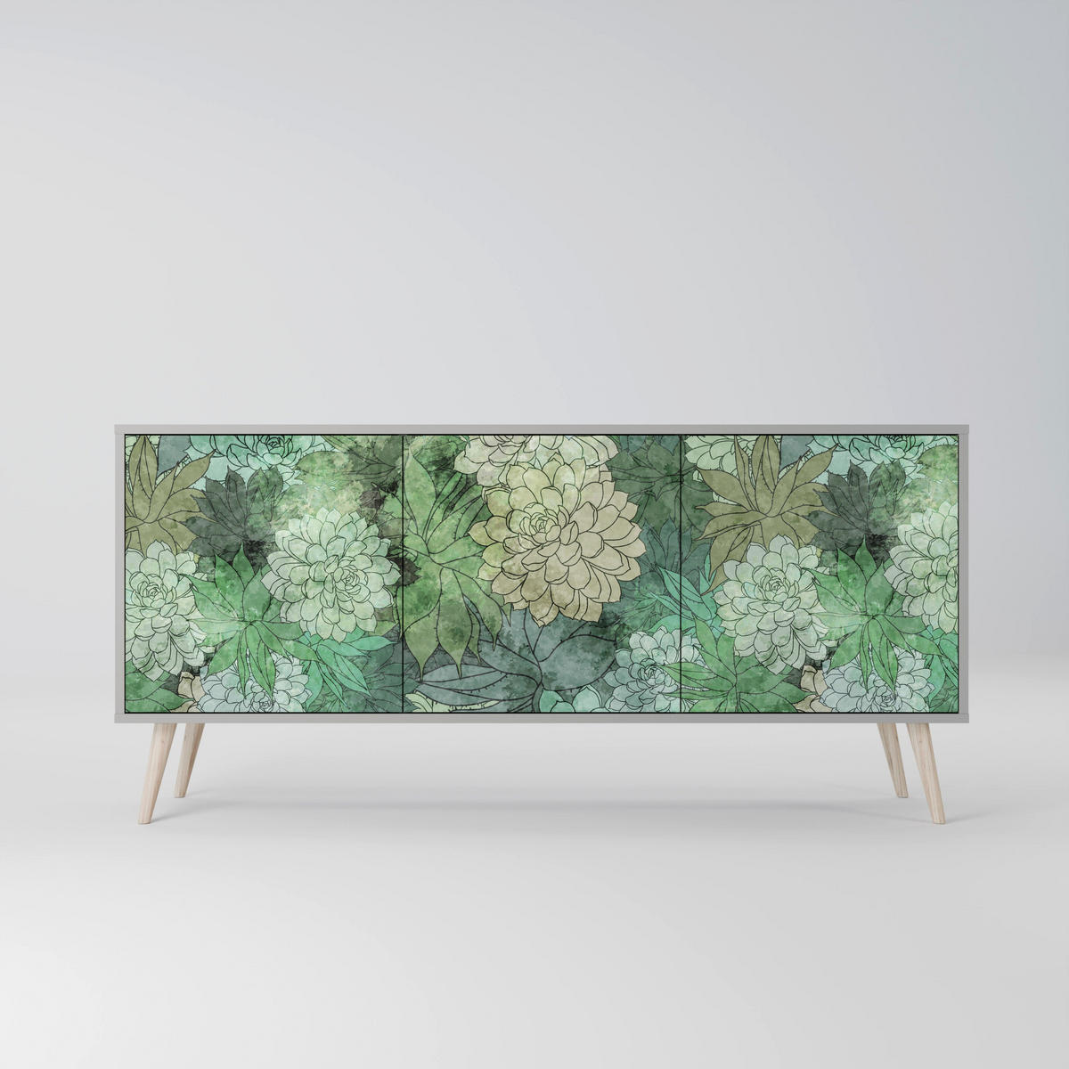 SIDEBOARD SUCCULENT CLUSTER, Graue Oberfläche, 164,5x42x72,5 cm, 3 Türen - Schwarz/Grau, Holzwerkstoff/Metall (164.5/72.5/42cm) - SpaceRebels