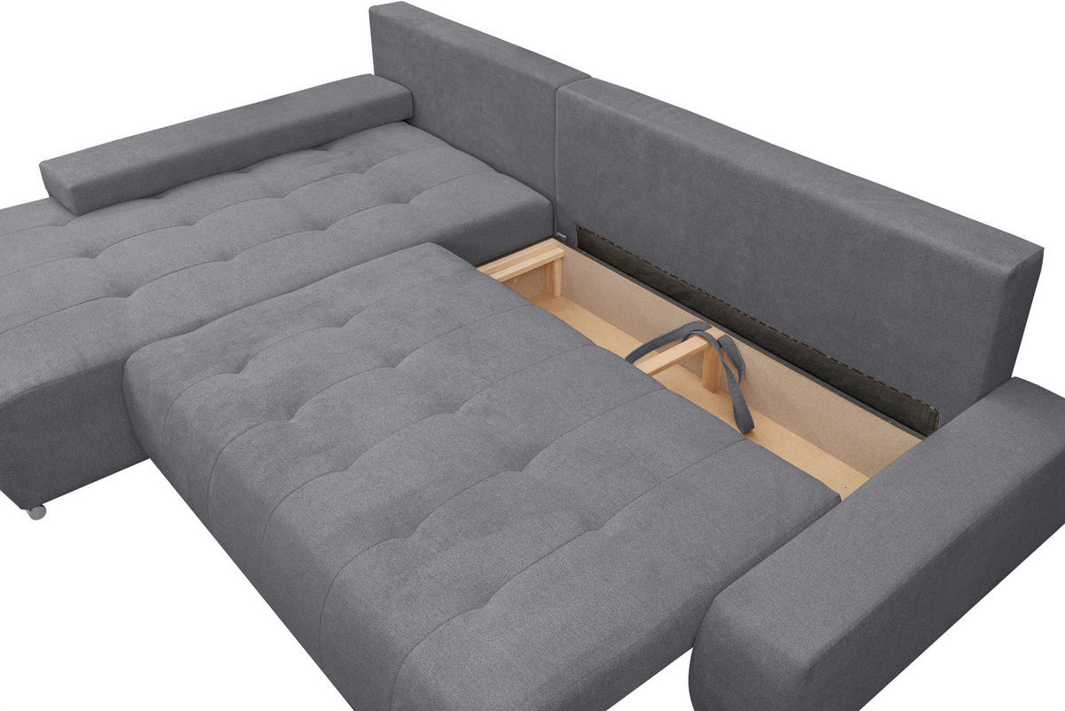 ECKSOFA Bloom mit Bettkasten und Schlaffunktion L-Form - Grau, Textil (267/185cm)
