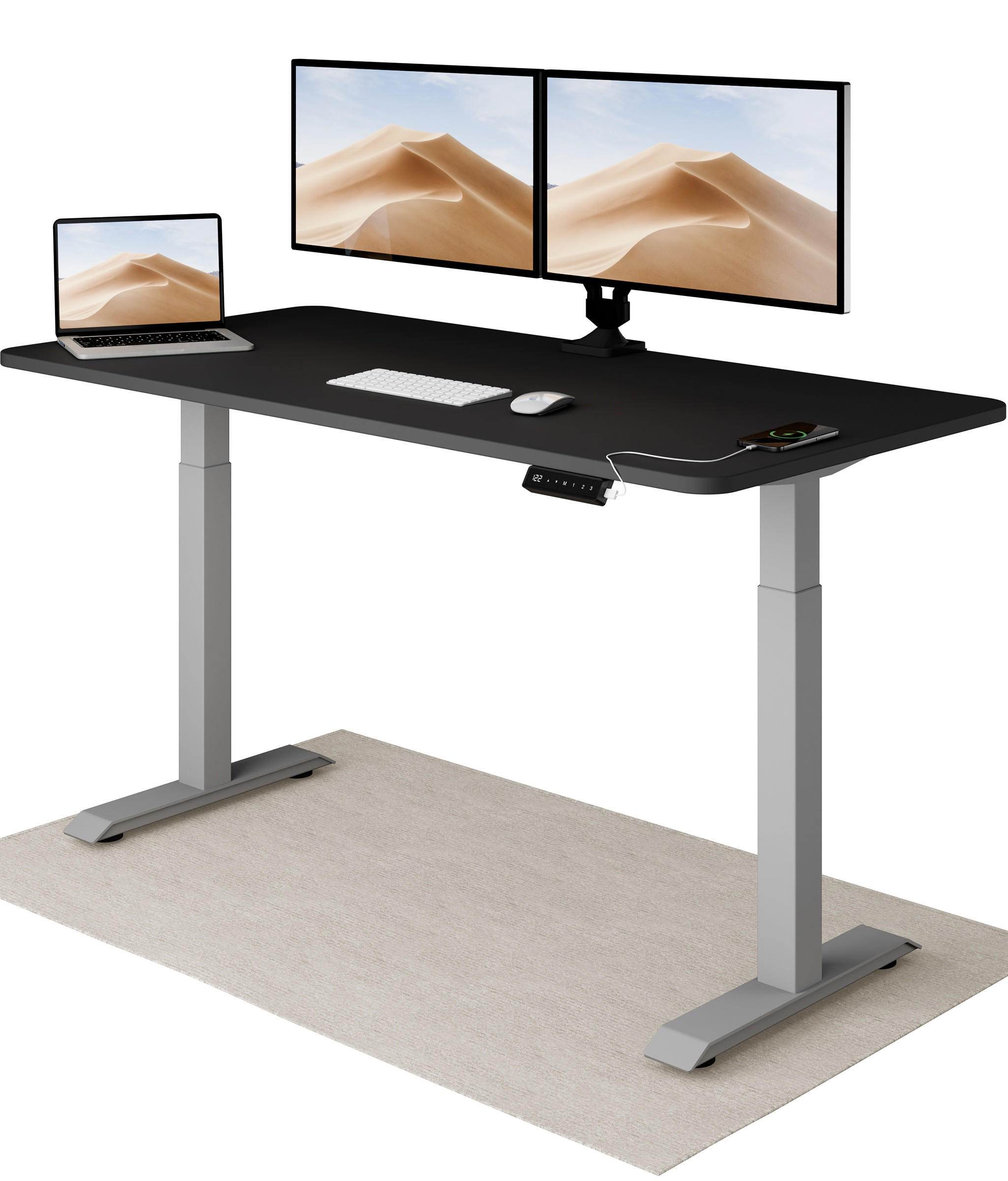 SCHREIBTISCH Elektrisch Höhenverstellbarer HomeOne 160x80cm Grau/Schwarz mit Memory-Funktion, Anti-Kollisions Technologie - Schwarz/Grau, Holzwerkstoff (80/160/72cm) - Desktronic
