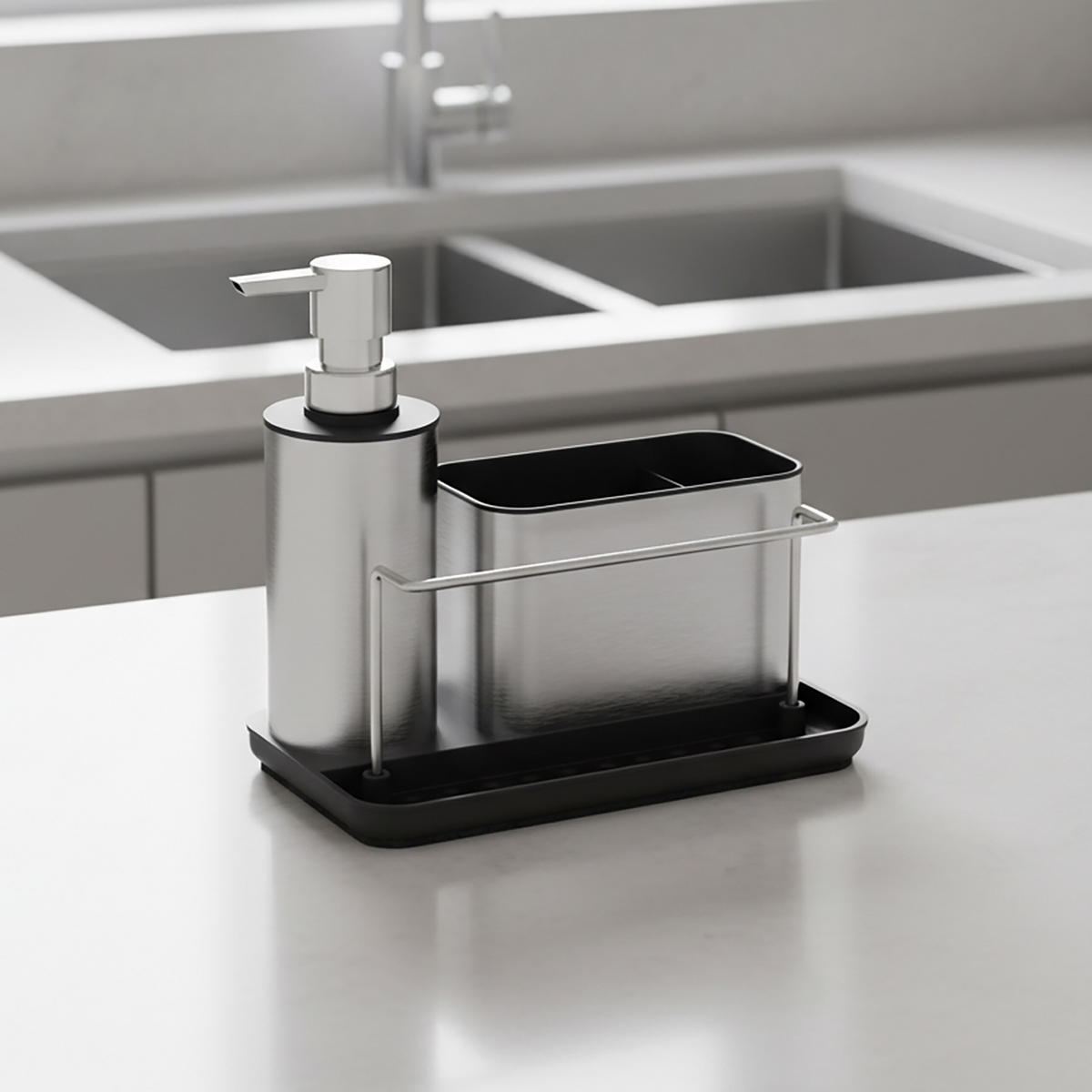 SPÜLBECKEN-ORGANIZER Set - Silberfarben, Kunststoff/Metall (21/19/12cm) - Relaxdays