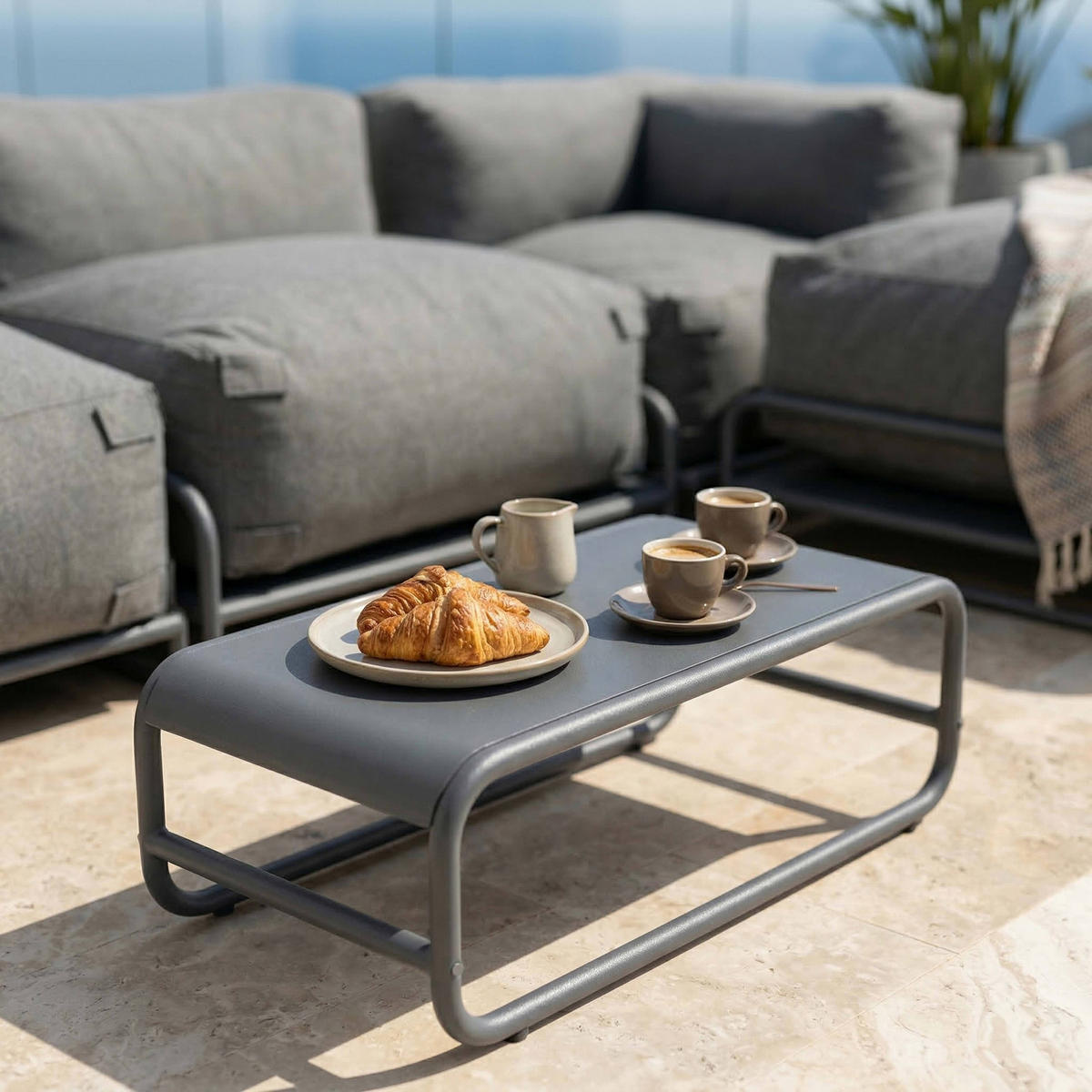 GARTENMÖBEL 4er-Set, Grau - Grau, Textil - Oviala
