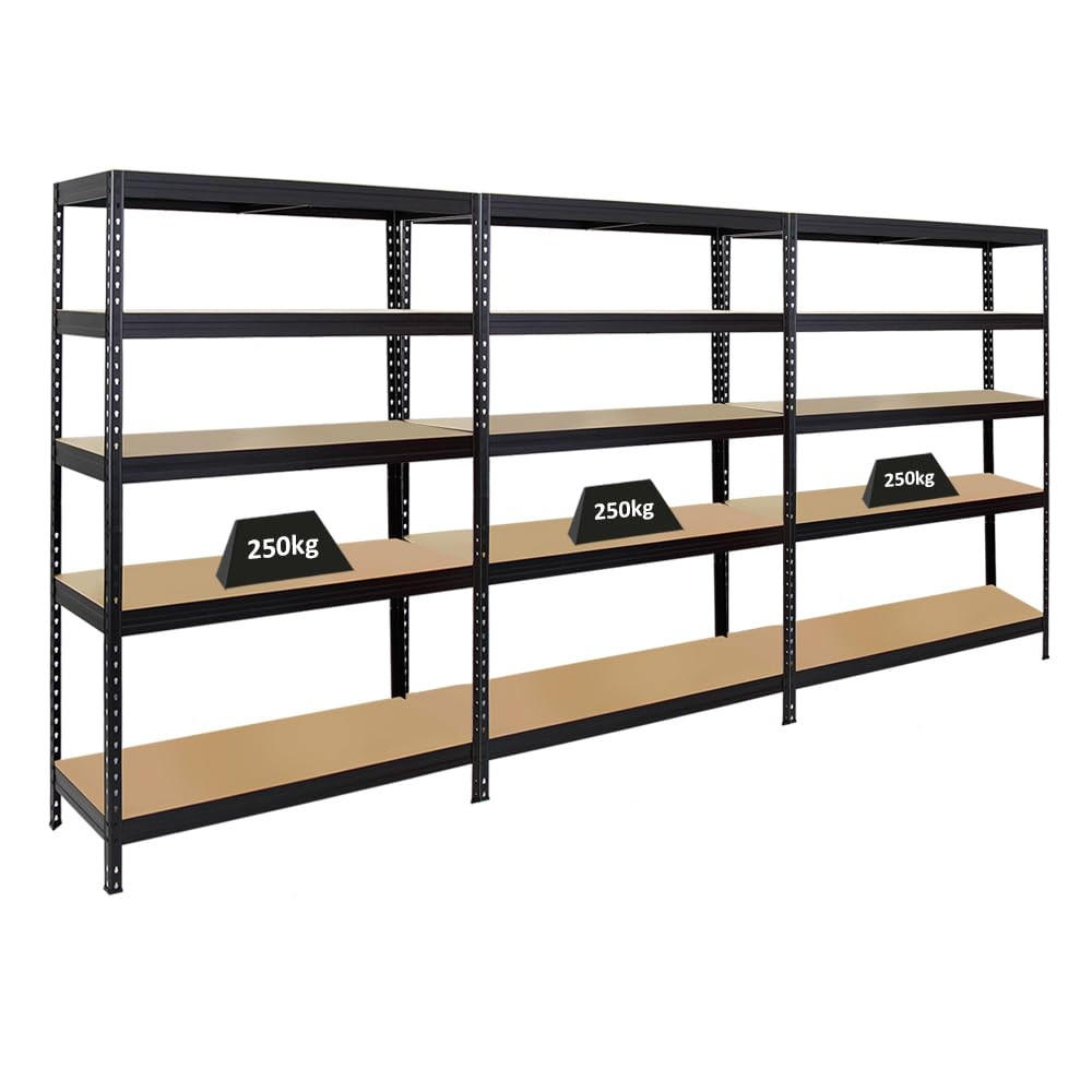 SCHWERLASTREGAL Rivet 3er-Set mit 3x 180x120x45 cm Fachlast 250 kg Schwarz - Schwarz, Metall (360/180/45cm) - PROREGAL