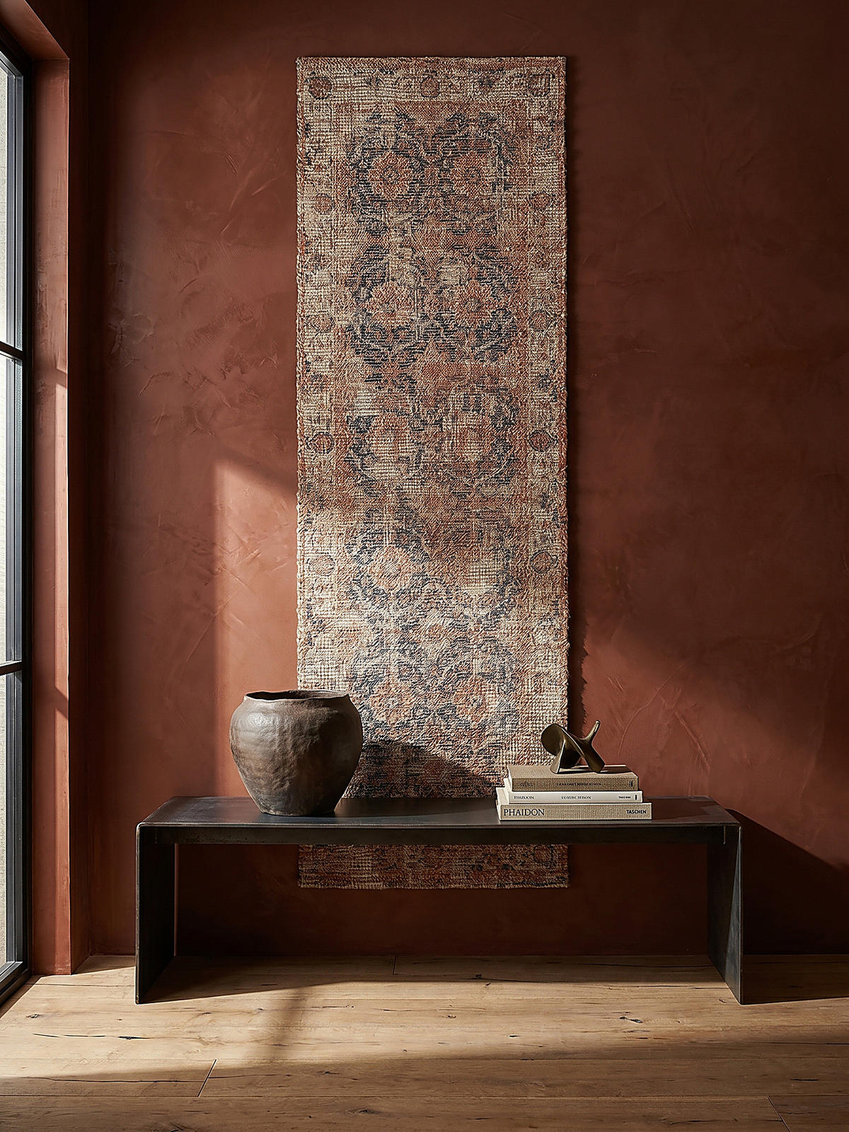 JUTETEPPICH handgewebt WENSLEY, im Vintage-Stil, Rot-Blau, 60 x 230 cm - Rot, Textil (230/60cm) - KADIMA DESIGN