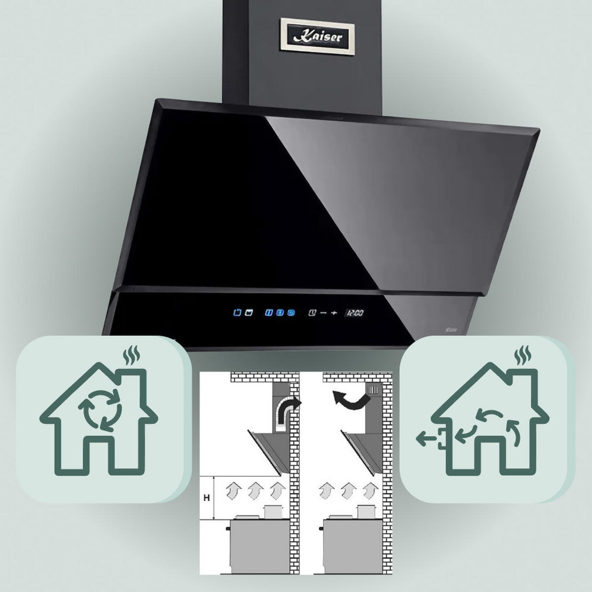 DUNSTABZUGSHAUBE AT 6410 F Eco 60 cm Schwarz - Schwarz, Glas/Metall (60/77/37.5cm) - Kaiser Küchengeräte