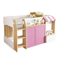 HOCHBETT aus Kiefer, Sperrholz und MDF 90x200 cm Weiß, Rosa und Holzfarbe mit Stauraum - Rosa, Holzwerkstoff (90/200cm) - IVMEU