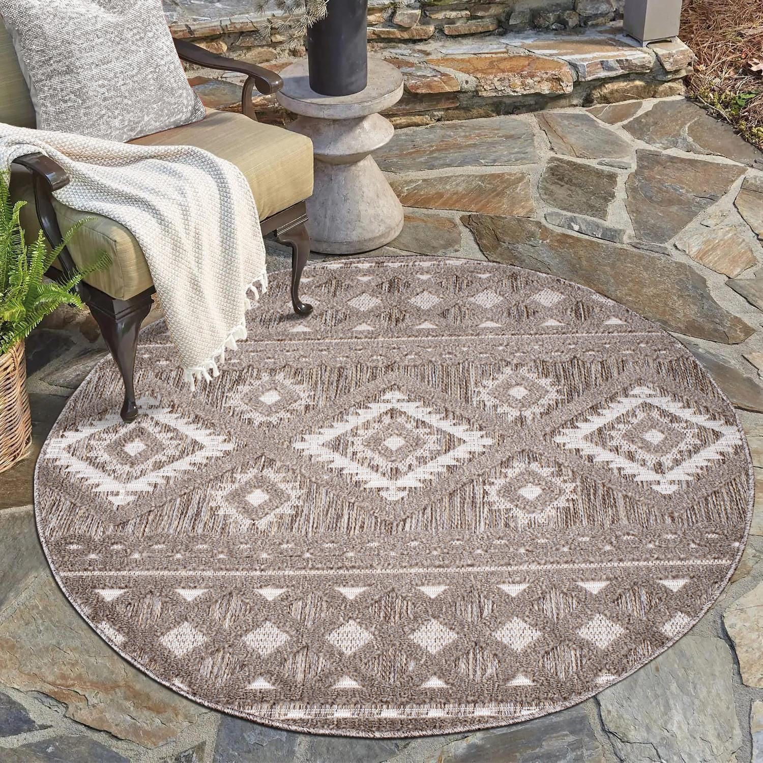 OUTDOOR-TEPPICH Santorini 435 Braun 200 cm Rund - Braun, Textil (200/200cm) - carpet city