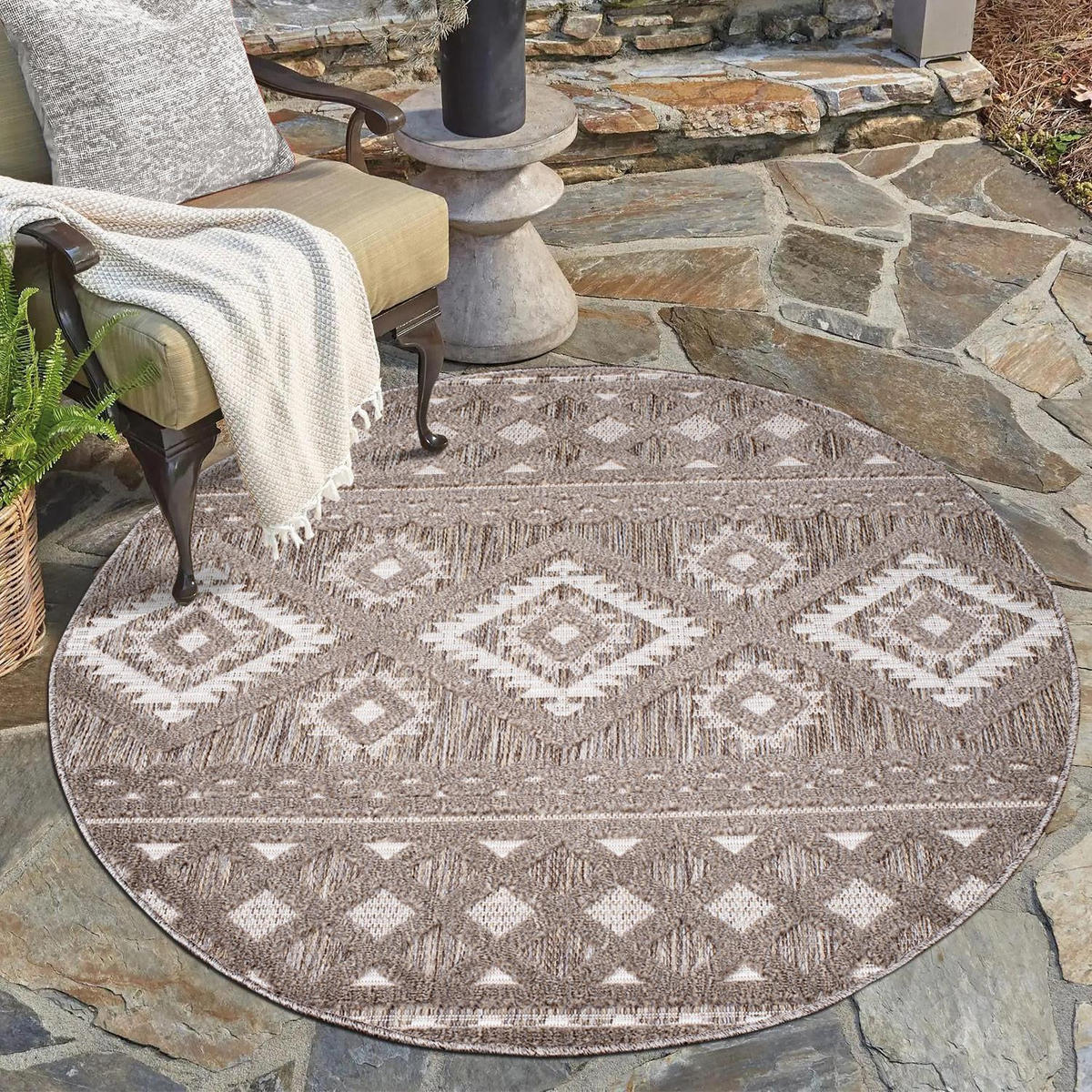 OUTDOOR-TEPPICH Santorini 435 Braun 200 cm Rund - Braun, Textil (200/200cm) - carpet city