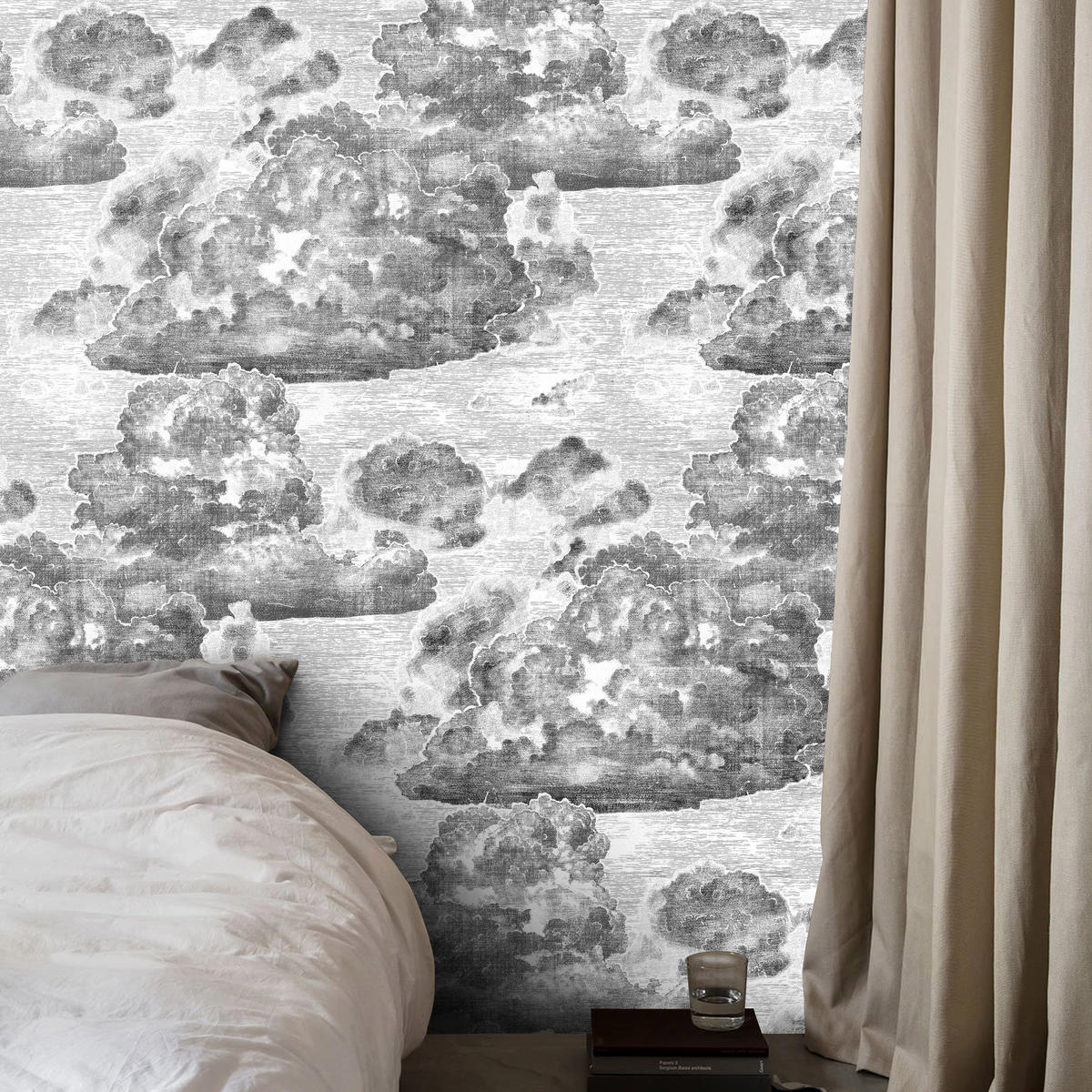 TAPETE Wolken aus echtem Papier, 280x200cm, 8 Bögen - Schwarz, Papier (200/280cm) - WALLPAPERS4BEGINNERS