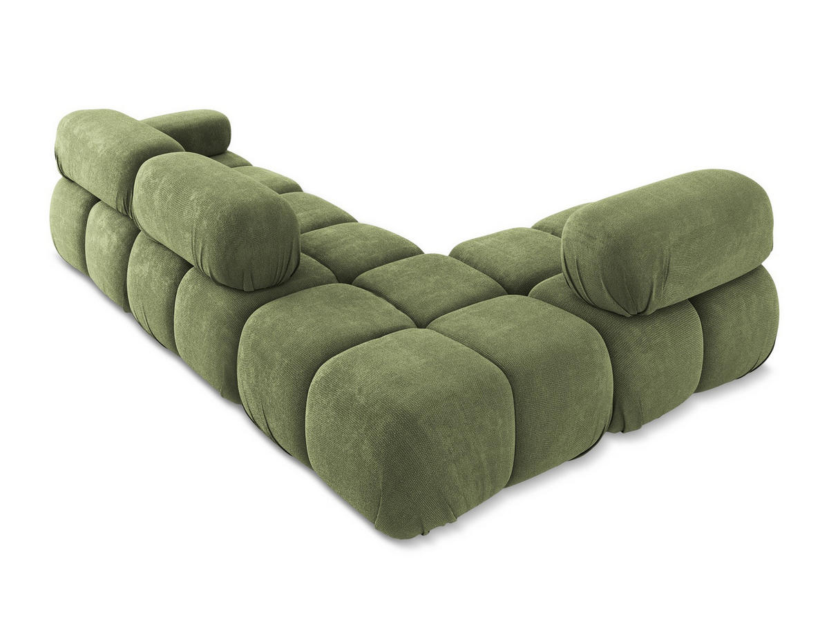 ECKSOFA Links Chenille Stoff Grün - Schwarz/Grau, Kunststoff/Textil (190/285cm) - Makamii
