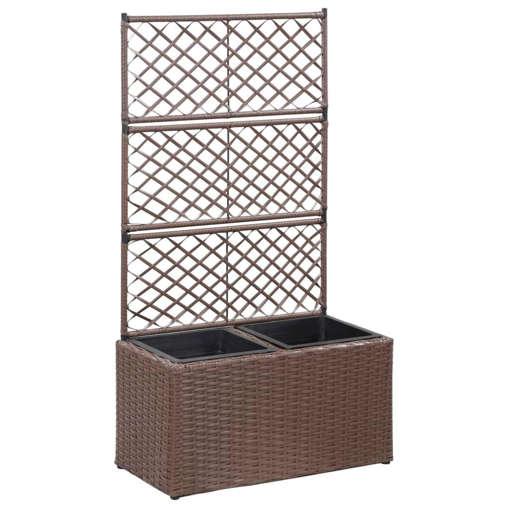 RANKKASTEN aus Rattan ELOT Braun 2 Töpfe 58x30x107 cm - Braun, Kunststoff (58/107/30cm) - DELUKE