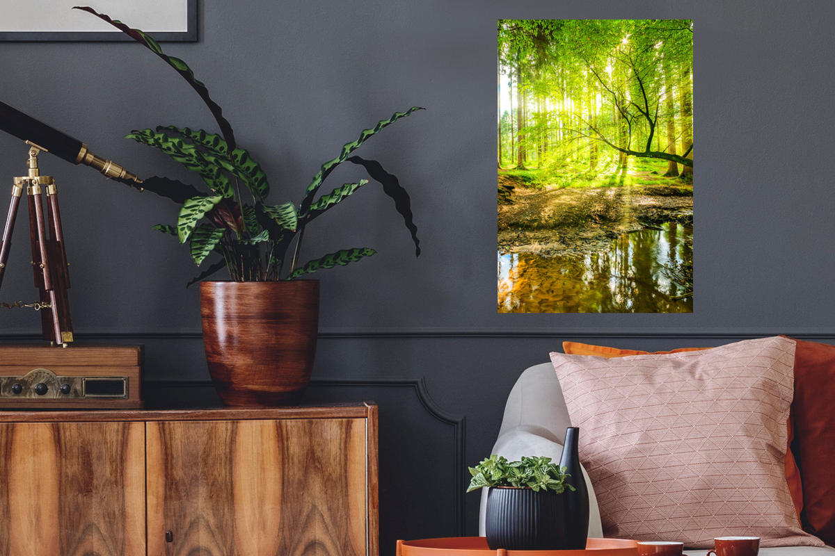 WANDTATTOO Wald - Landschaft - Wasser - Bäume - Sonne - Grün - Natur 40x60 cm - Grün, Kunststoff (40/60/0.1cm) - MuchoWow