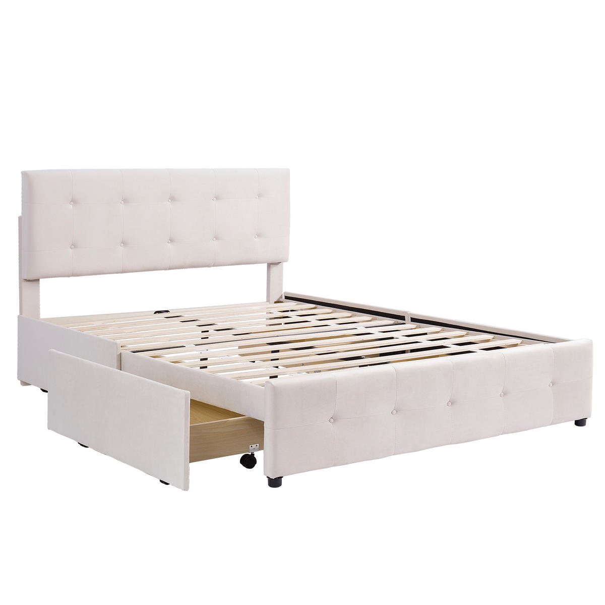 POLSTERBETT 140/200 cm beige mit Schubladen und Lattenrost - Beige, Textil (140/200cm) - OKWISH