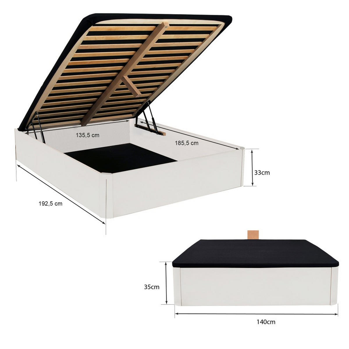 KASTENBETT SPIRO mit Lattenrost / 140x190 - Weiß - Weiß, Holzwerkstoff (140/190cm) - Weber Industries