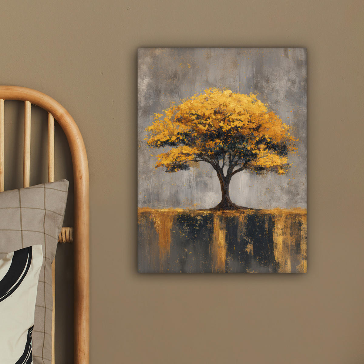 LEINWANDBILD Baum - Blätter - Gold - Abstrakt Room Decor 30x40 cm - Grau, Textil (30/40cm) - MuchoWow