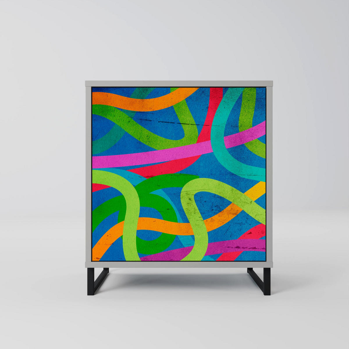 SIDEBOARD STREAMER TANGLE, Grau, 57,5x42x67,5 cm, Schwarze Metall-Rahmenfüße - Multicolor/Schwarz, Holzwerkstoff/Metall (57.5/67.5/42cm) - SpaceRebels