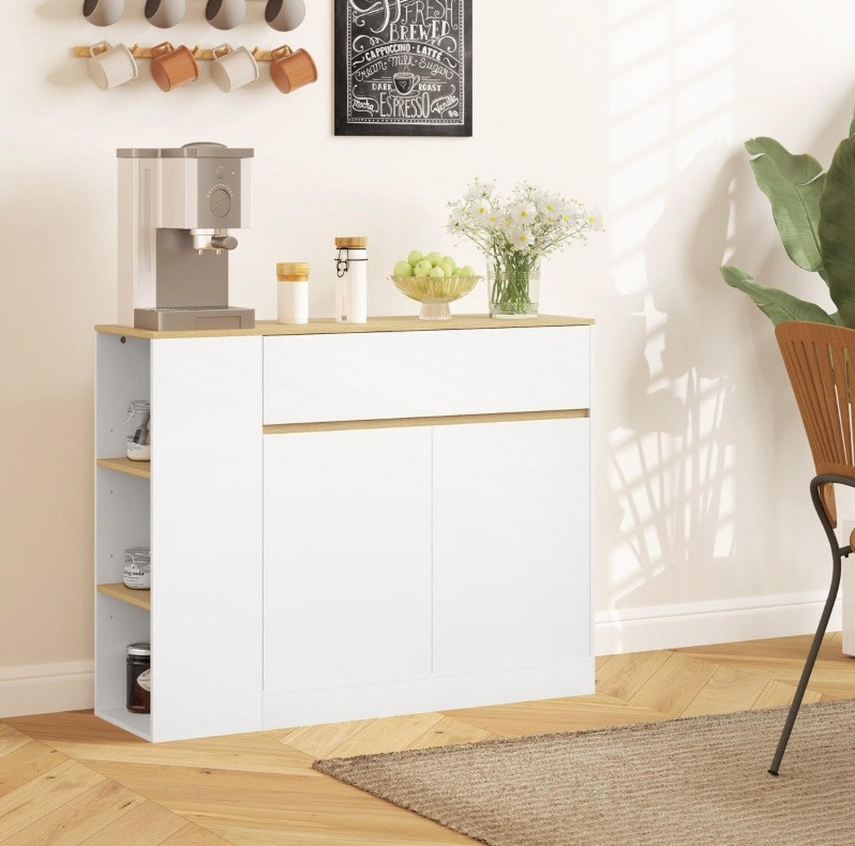 SIDEBOARD 105/30/81,5 cm mit Schublade, verstellbaren Einlegeböden und Kippschutz, Weiß - Weiß, Holz (105/81.5/30cm) - Redom