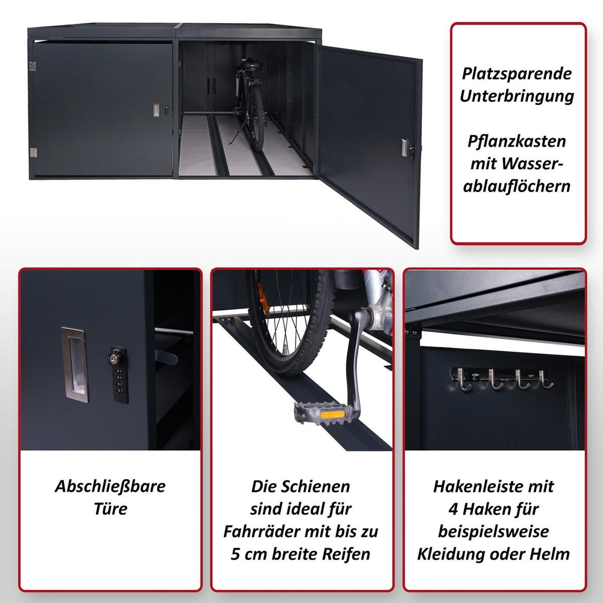 4ER-FAHRRADGARAGE PFLANZKASTEN L56B Anthrazit - Anthrazit, Metall (220/126/210cm) - MCW
