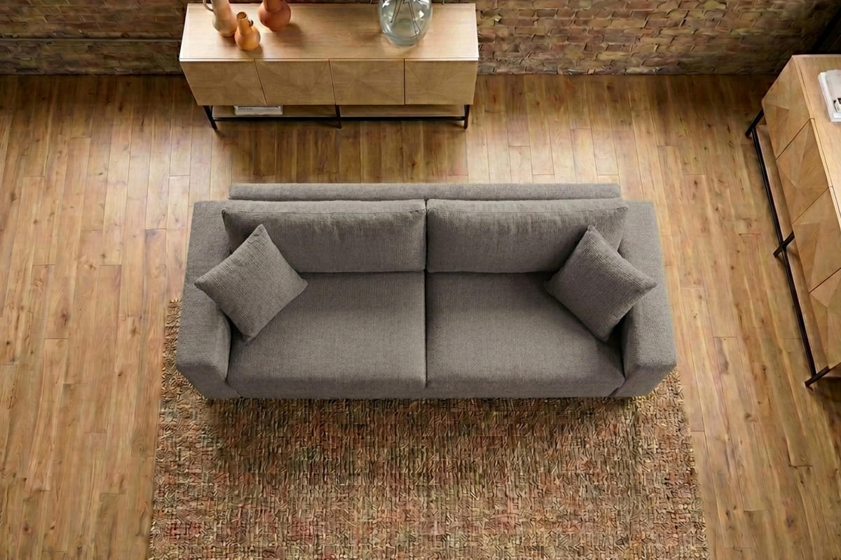 SOFA AMINA Taupe Flachgewebe - Taupe/Schwarz, Buchenholz/Textil (228/82/101cm) - KAWOLA