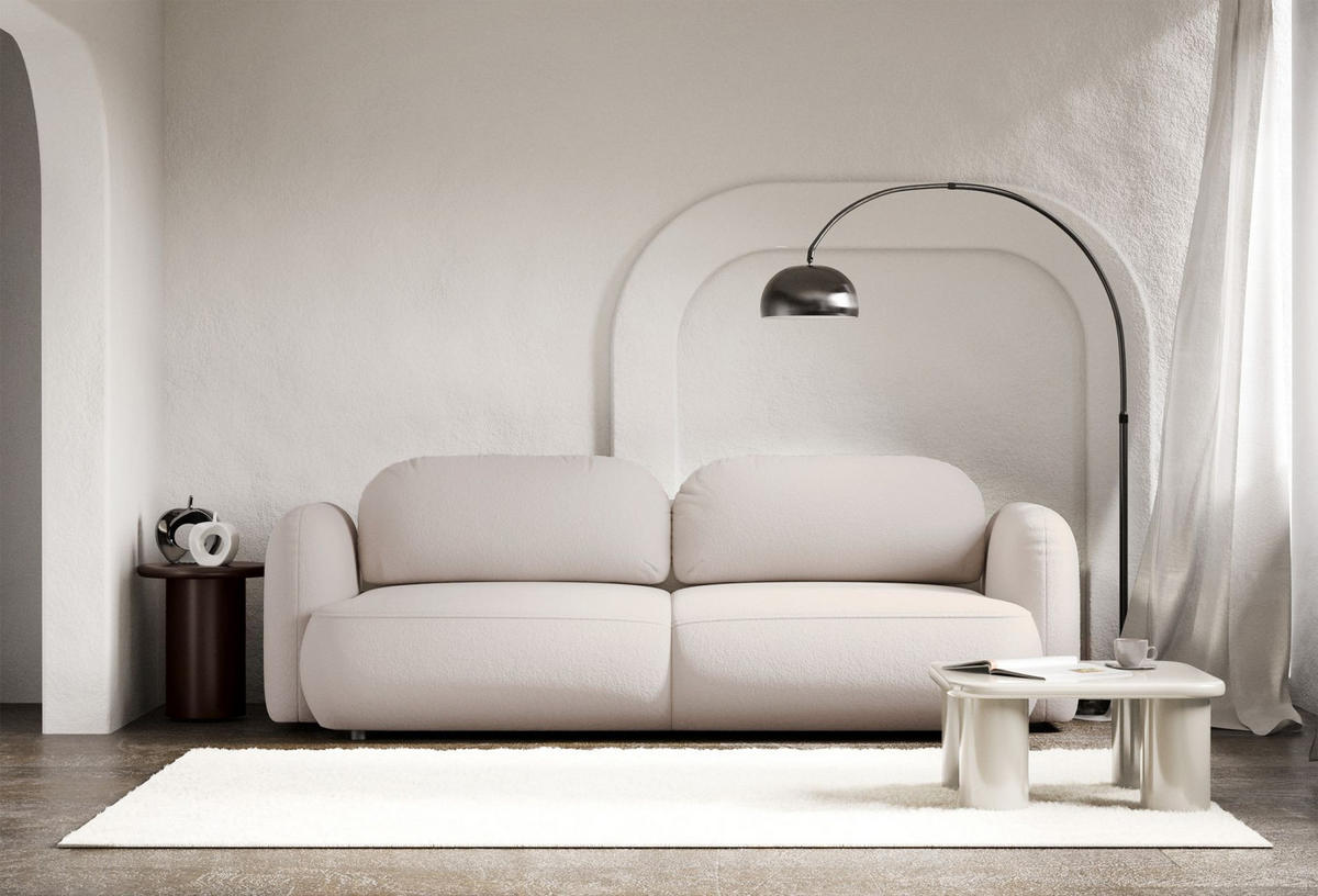 3-SITZER SCHLAFSOFA Tvoya Hellbeige Chenille - Ecru/Schwarz, Kunststoff/Textil (253/82/110cm) - Selsey