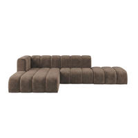ECKSOFA Modulares In L-Form Mit Hocker, Velvet-Stoff Riviera, Braun, Links, GRAND Mini - Braun, Holz (295/179cm) - Kaiser Möbel