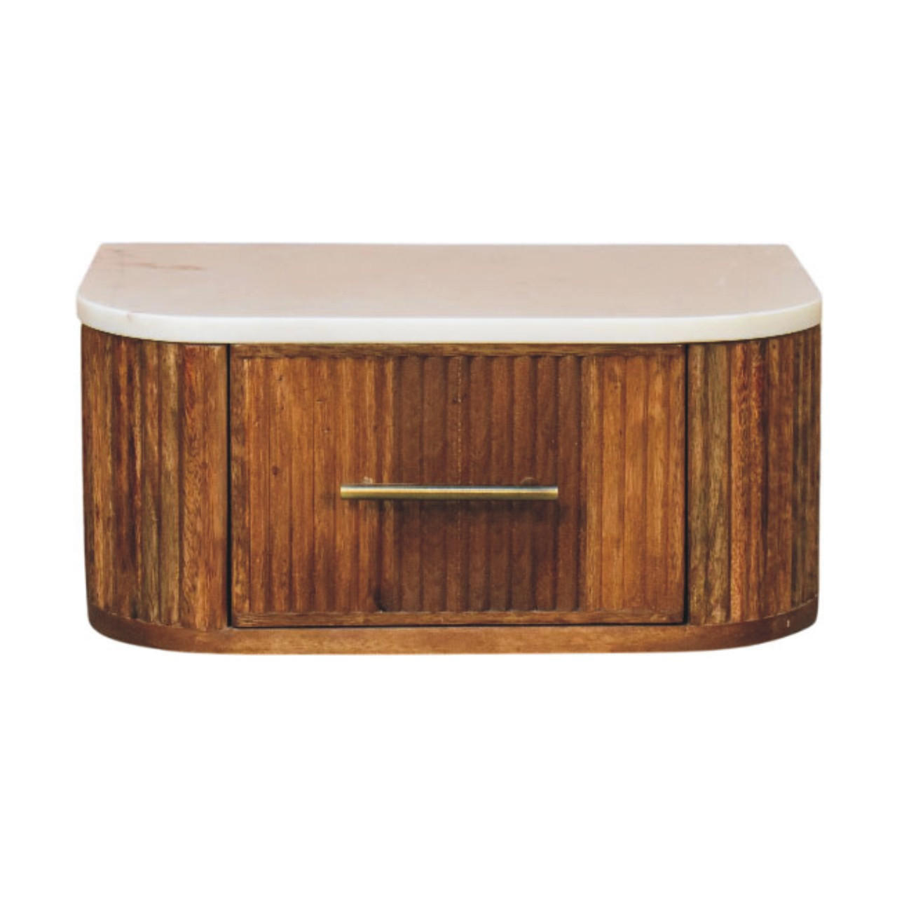 Artisan Furniture LAVIČKA v povrchu jantarového dubu, 2 zásuvky, 1 otevřená police, světle hnědá.