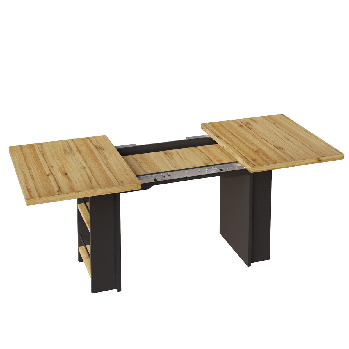 ROZKLÁDACÍ stůl 120-160/80/75 cm přírodní z MDF s policemi a úložným prostorem - hnědá, kompozitní dřevo (120/80/75cm) - OKWISH
