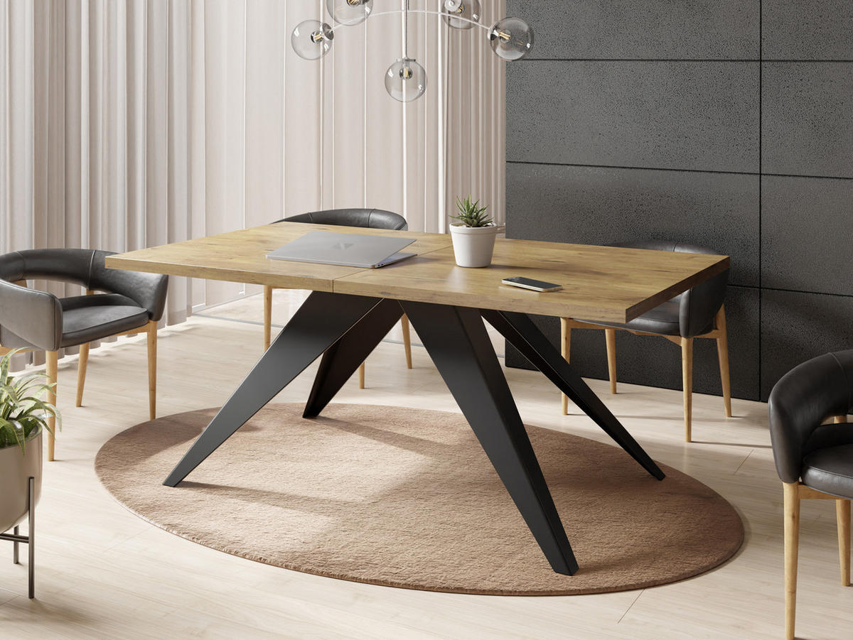ESSTISCH Vance rechteckig ausziehbar, Lancelot Eiche 140-240/80/76 cm - Eichefarben/Schwarz, Holzwerkstoff/Metall (140/80/76cm) - WFL GROUP