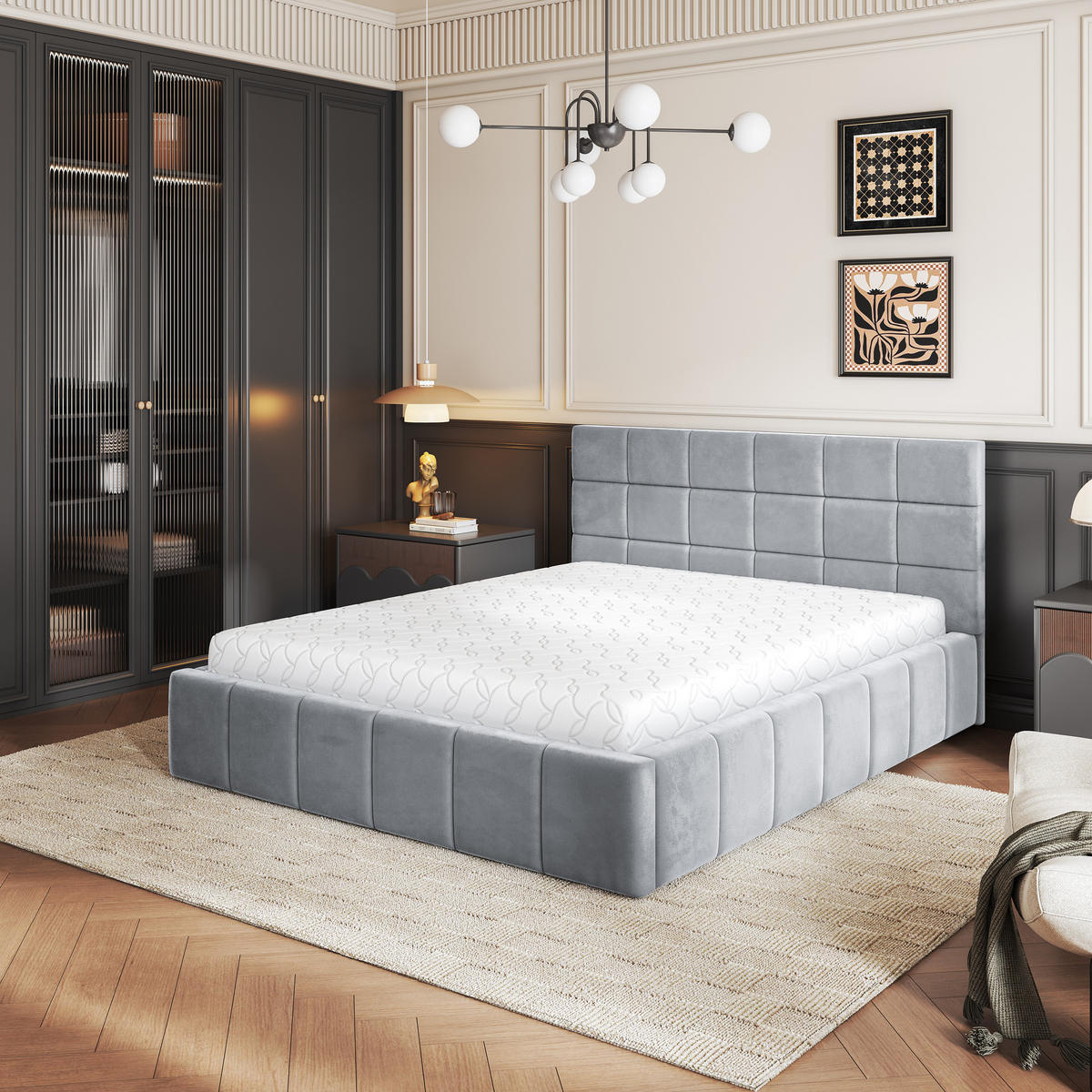 POLSTERBETT VERTO 180x200 cm mit Bettkästen - Hellgrau - Hellgrau, Holz (180/200cm) - MASSENO