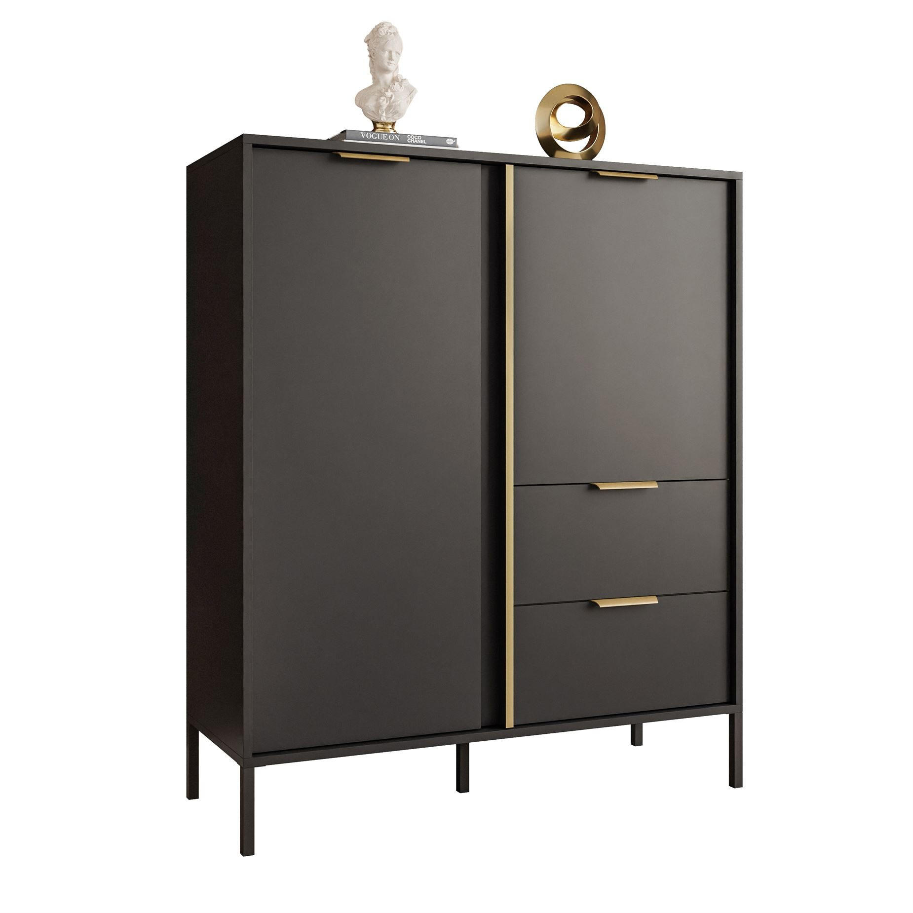 KOMMODE LARETTO 2D2S anthrazit - Schwarz, Holzwerkstoff (103/123.4/40cm) - Lookway