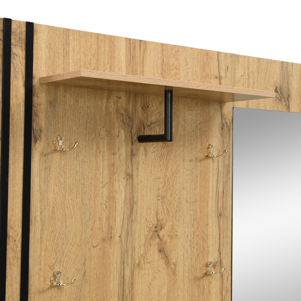 GARDEROBE-SET in Naturfarben Garderobenschrank mit Spiegel und Kissen für Eingangsbereich und Flur, B115/T37/H185 cm - Naturfarben, Glas/Holzwerkstoff (115/185/37cm) - STILVORA