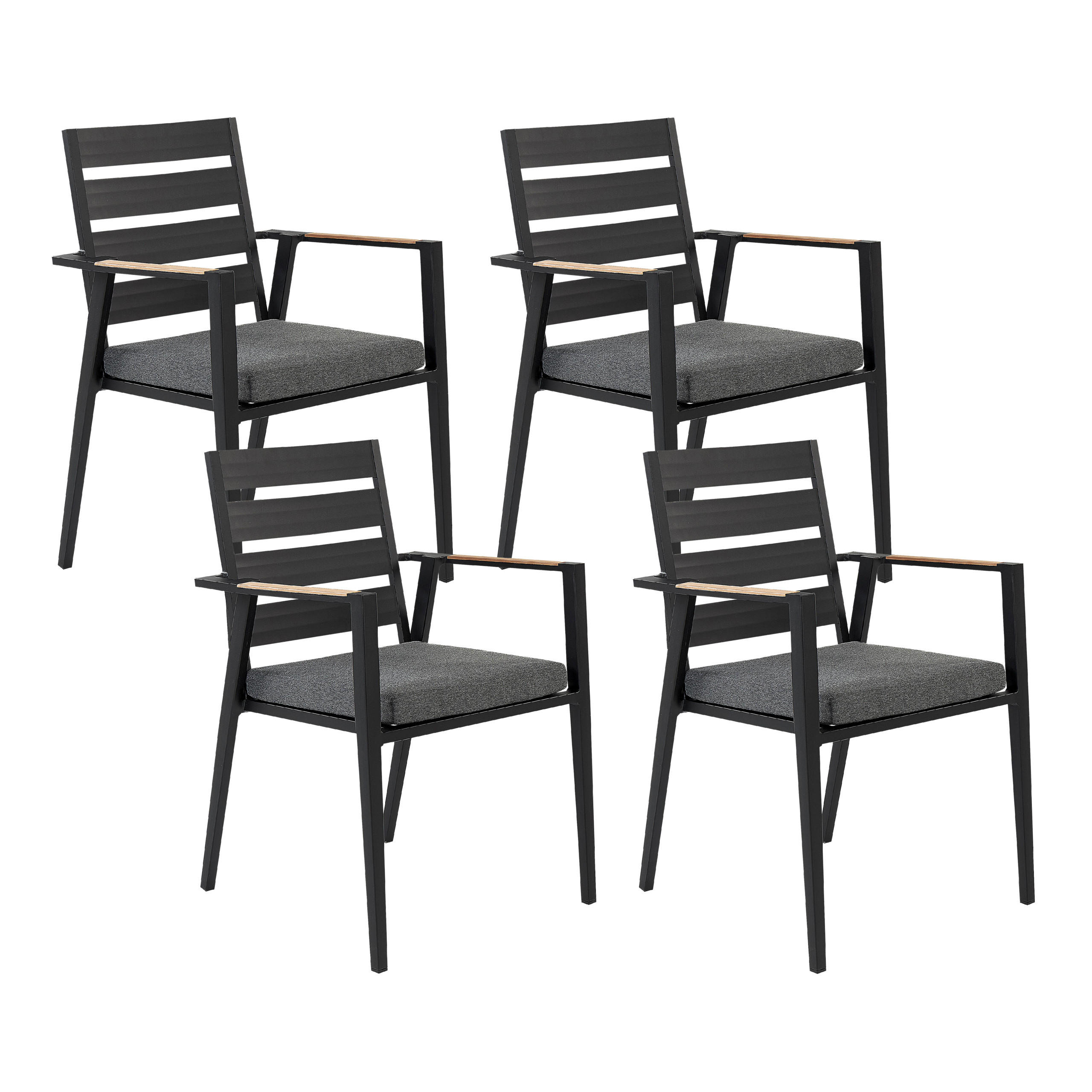 GARTENSTUHL 4er-Set Aluminium schwarz Taviano - Schwarz, Metall (54/86/58cm) - Beliani