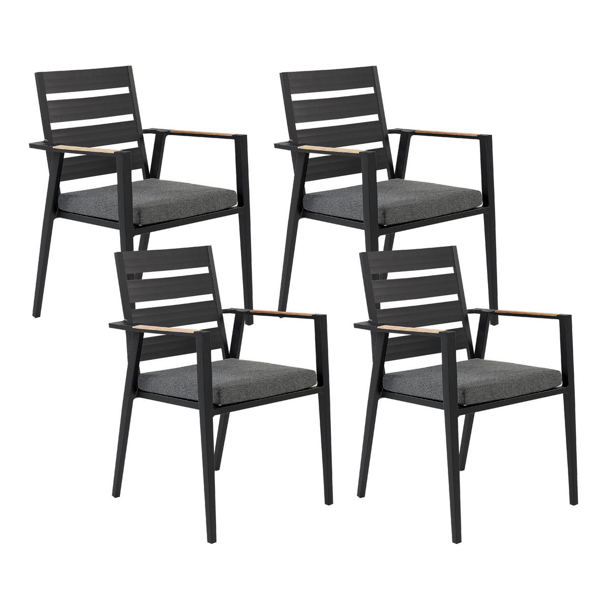 GARTENSTUHL 4er-Set Aluminium schwarz Taviano - Schwarz, Metall (54/86/58cm) - Beliani
