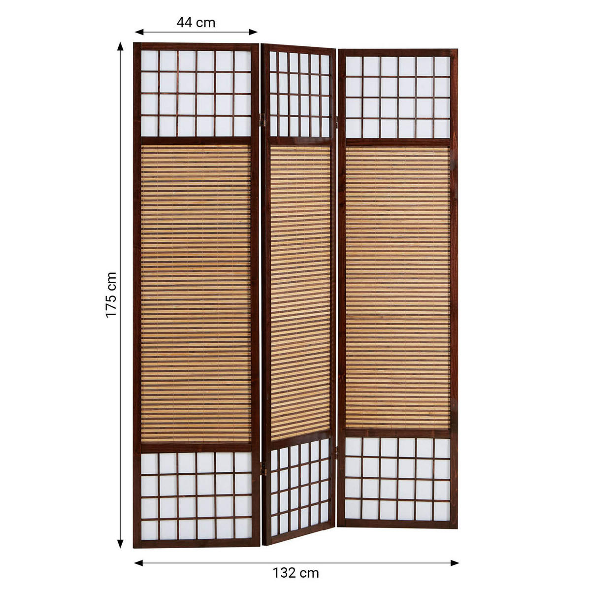 PARAVENT 3-tlg. 132/175 cm Braun Bambusstreben - Braun, Holz (132/175/2cm) - Homestyle4u