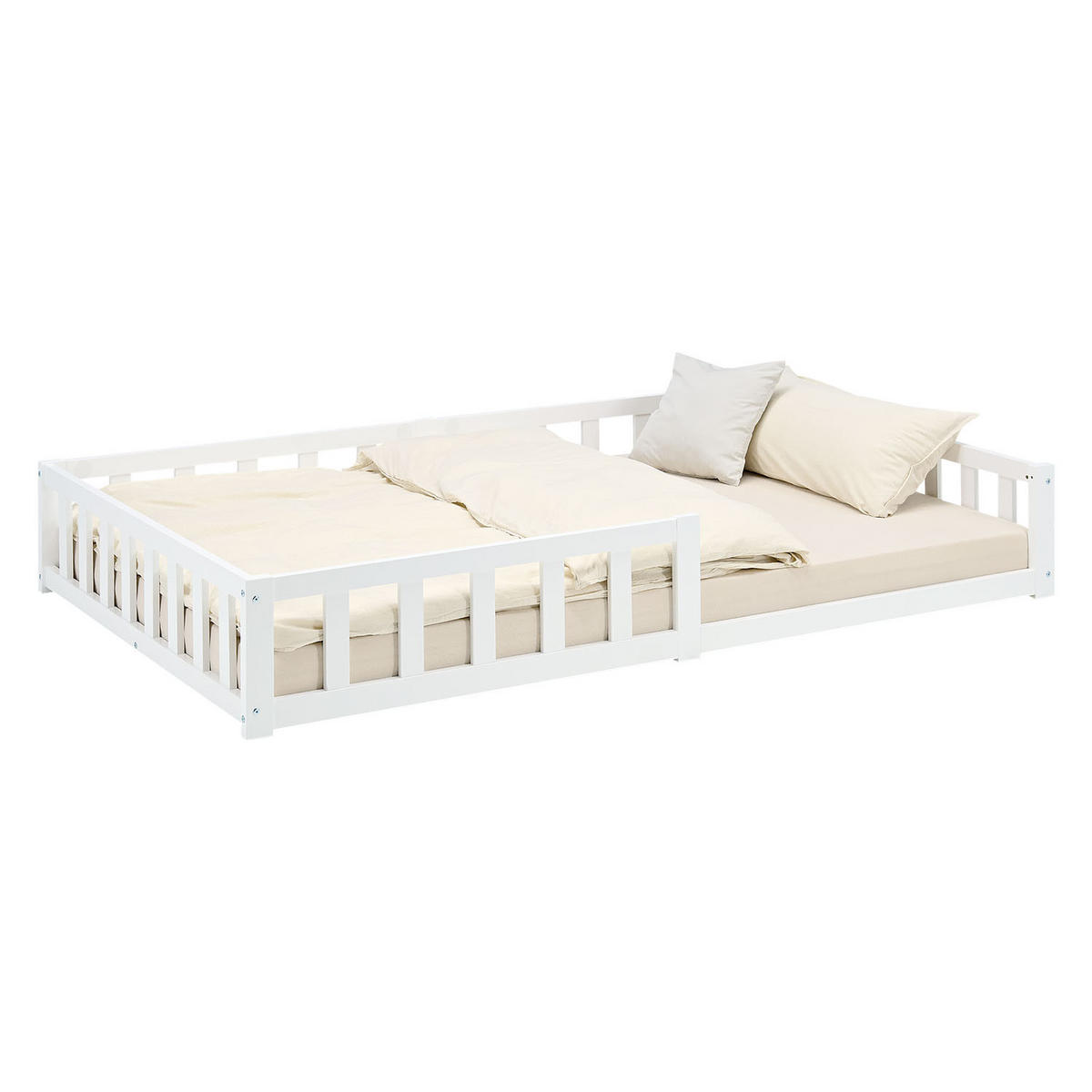 BODENBETT 120x200 cm Weiß mit Lattenrost - Weiß, Holz (120/200cm) - Homestyle4u