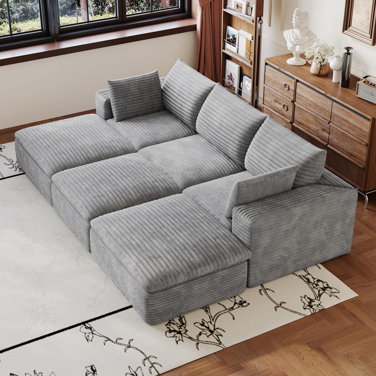 WOHNLANDSCHAFT DE-34773 modular mit 3 ottomanen Grau - Grau, Textil (160/60/260cm) - ComfortXL