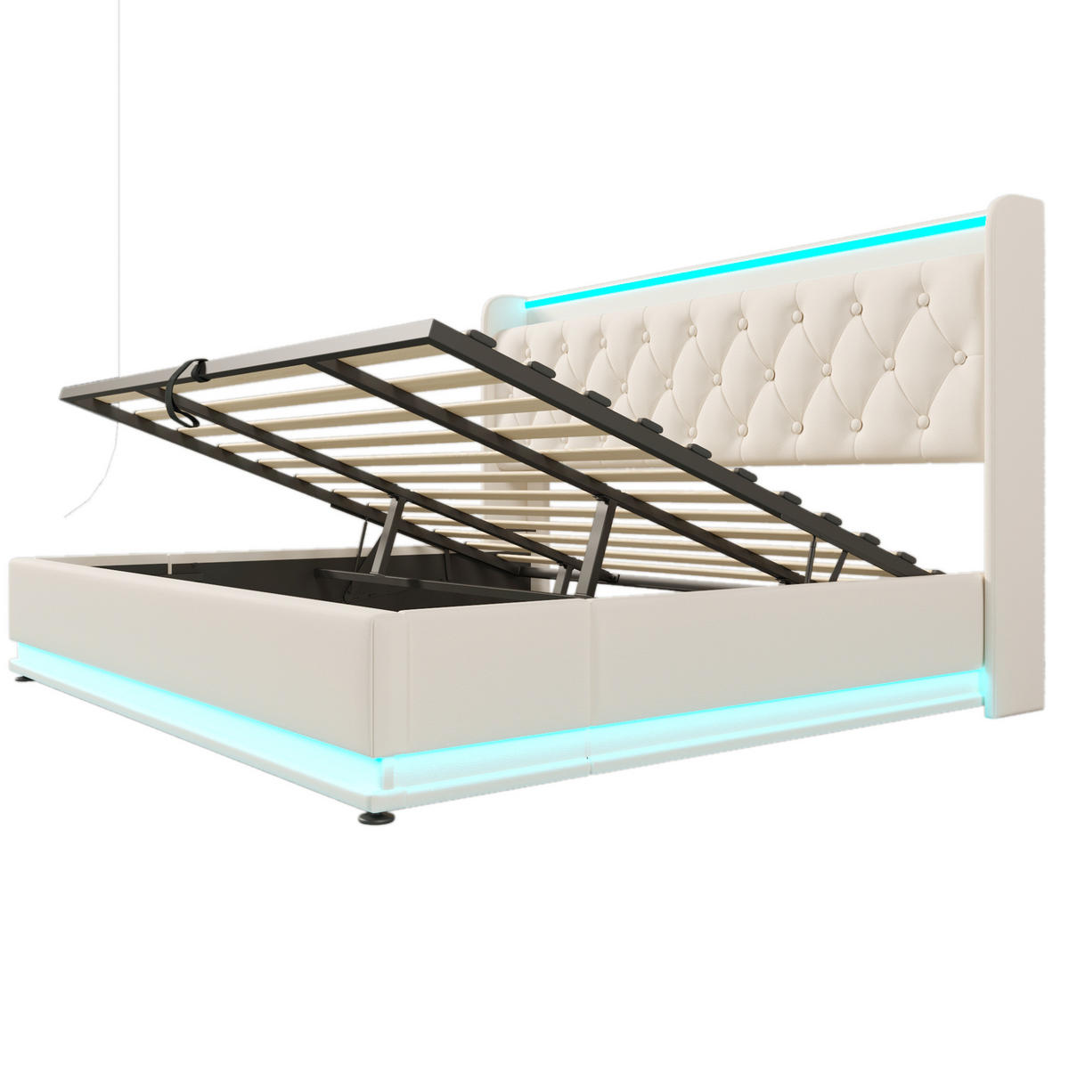POLSTERBETT aus Kunstleder 180x200 cm in Weiß mit LED & USB-C-Ladefunktion - Weiß, Leder (180/200cm) - Modfu