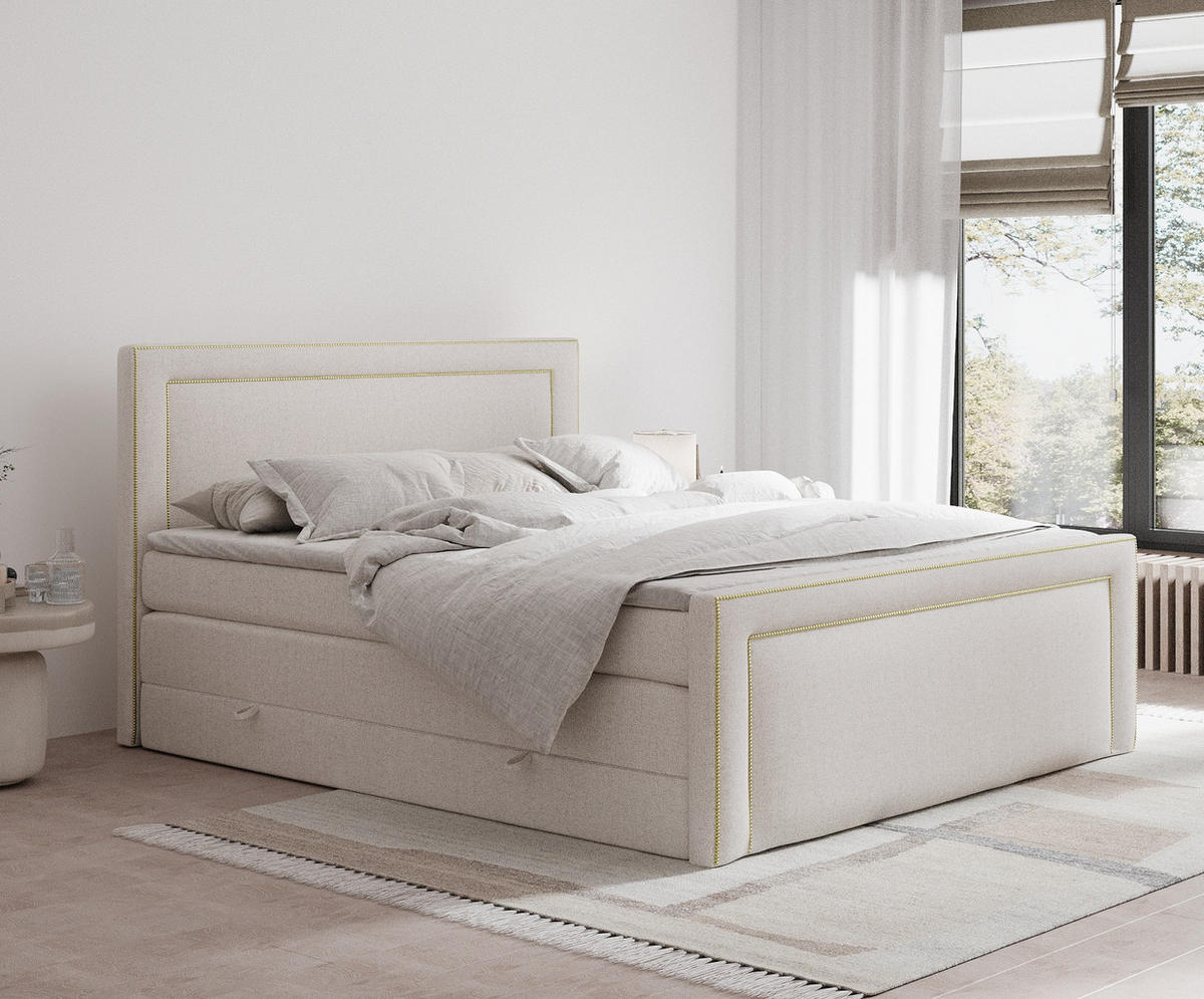 BOXSPRINGBETT Luxora Beige 200/200 cm - Beige/Schwarz, Holz/Holzwerkstoff (200/200cm) - Maison de Reve