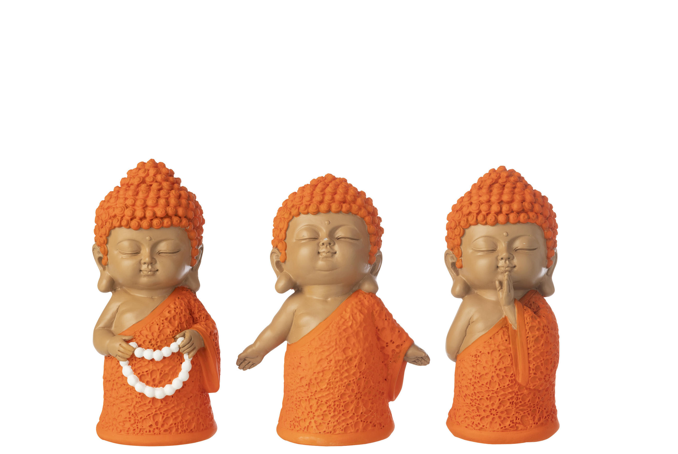DEKOOBJEKT MÖNCH KETTE (3ER SET) - Orange, Glas/Naturmaterialien (9/15/7.5cm) - J-Line
