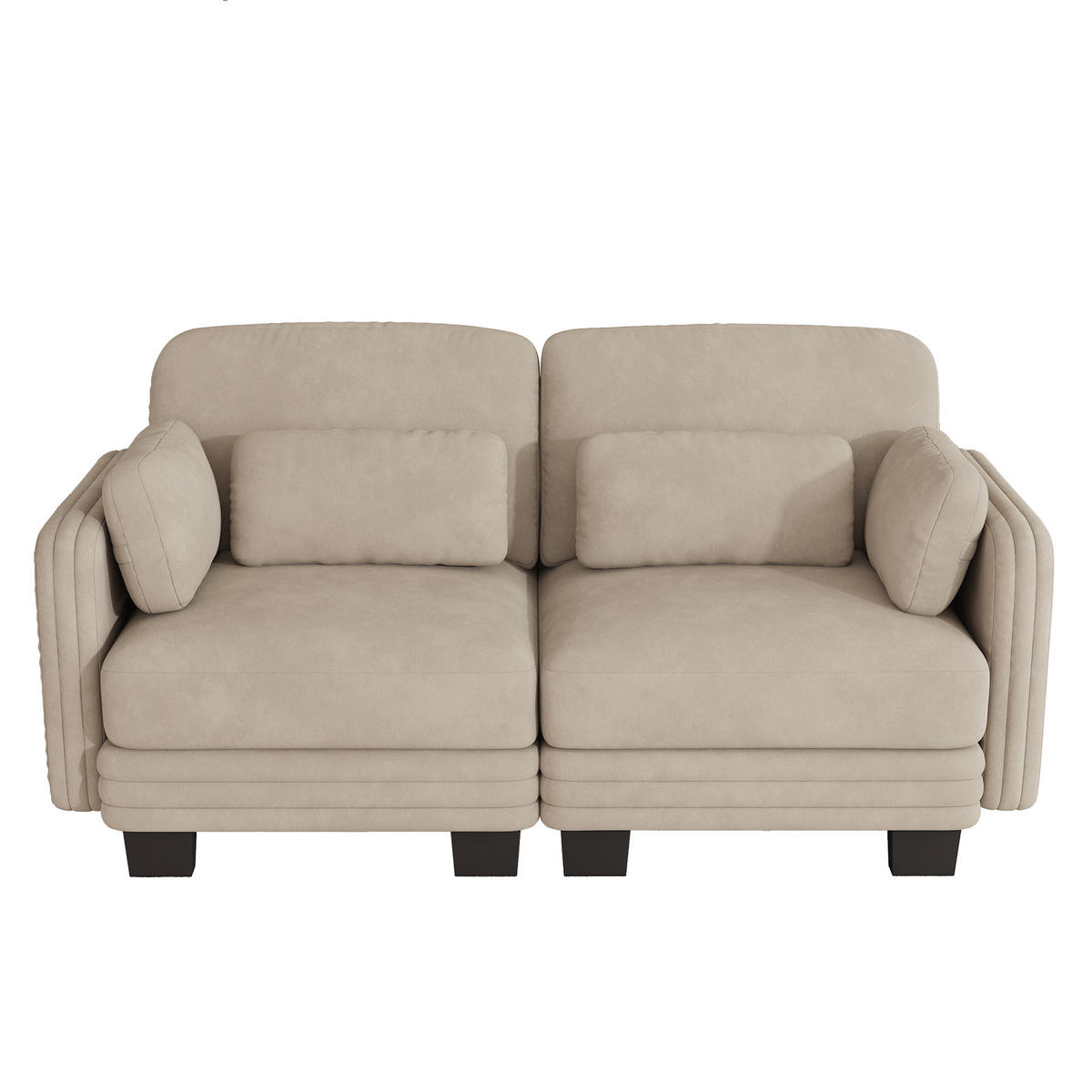 2-SITZER-SOFA Modular Chenille mit Kissen, DE-42686, Hellbraun - Hellbraun, Holz (176/88/88cm) - ComfortXL