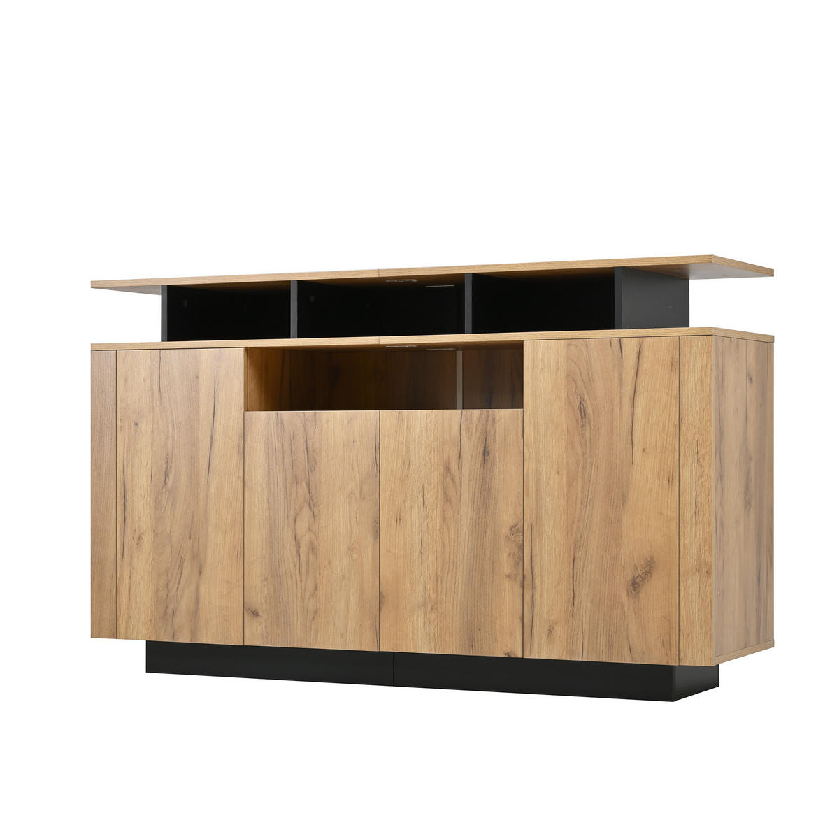 SIDEBOARD Natural 140/40/85 cm mit 4 Türen und 3 offenen Fächern - Naturfarben, Holzwerkstoff (140/85/40cm) - PANGIVO