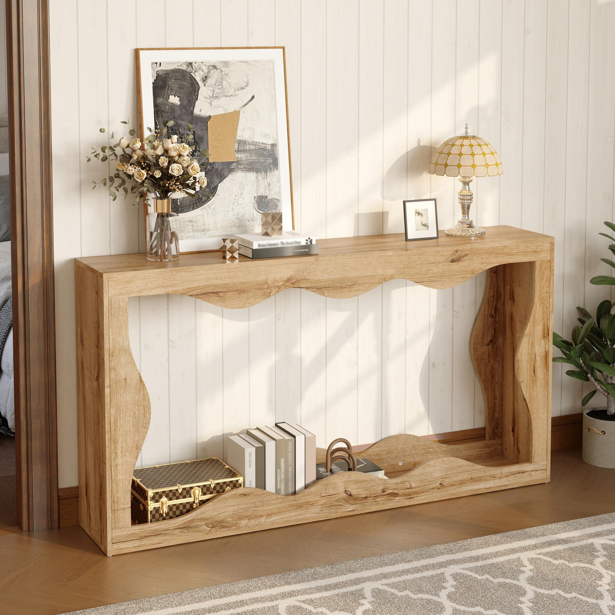 KONSOLENTISCH Wellenkante 2 Ebenen Holz - Naturfarben, Holzwerkstoff (30/160.5/86.5cm) - Fortuna Lai